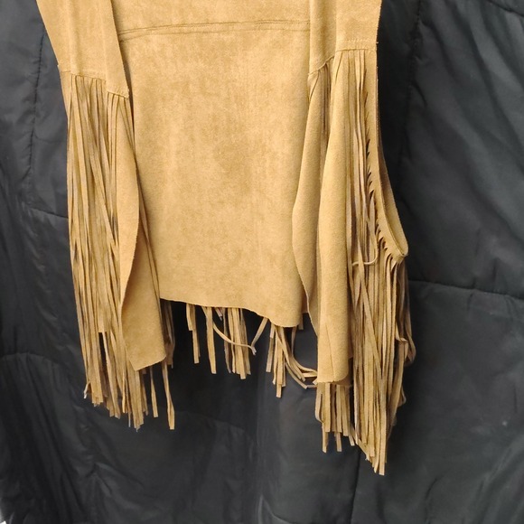 Western Fringe Vest Womens 3X Tan Faux Suede Cowboy Festival Boho Hippie Style - Picture 4 of 5